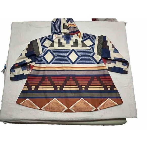 AZTEC PRINT ￼ Womens Hooded Poncho Coat Lined Horn Buttons Closure 3XL Warm - Picture 12 of 15